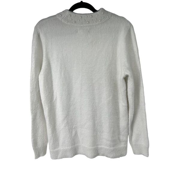 Elle White Pearl Neckline Detail Soft Mock Neck Sweater - Picture 2 of 8